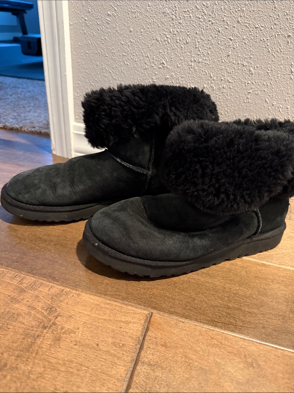 UGG Black Fold-Over Shearling Suede Ankle Boots